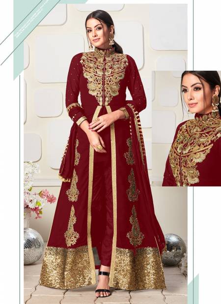 Red Colour SENHORA NAM SHABANA Koti concept Faux Georgette with embroidery work Festive Wear Salwar Suit Collection 8002